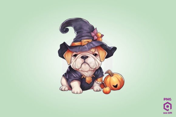 Bulldog Dog in Witch Hat