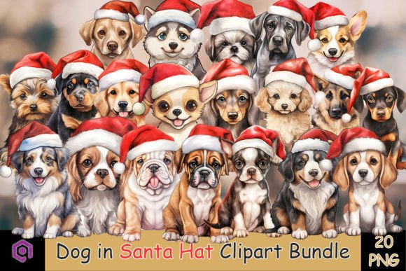 Christmas Dog in Santa Hat Bundle