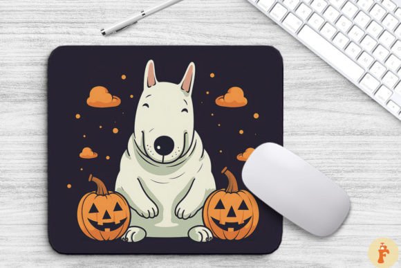 Cute Bull Terrier Dog in Ghost Costume
