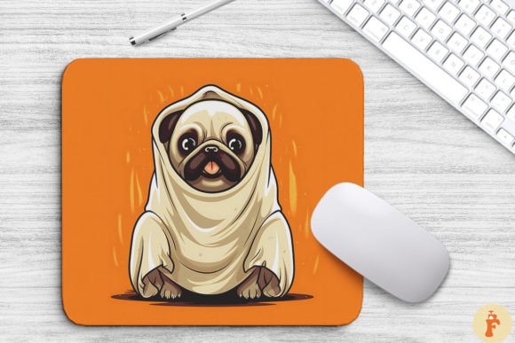 Cute Happy Pug Dog in Ghost Costume
