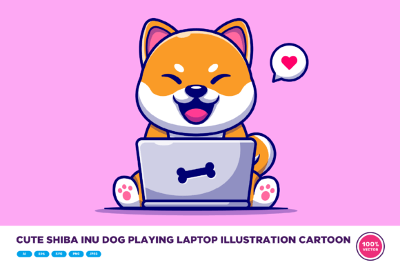 Cute Shiba Inu Dog Playing Laptop