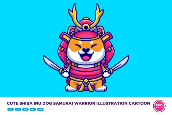 Cute Shiba Inu Dog Samurai Warrior