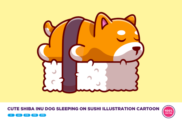 Cute Shiba Inu Dog Sleeping on Sushi