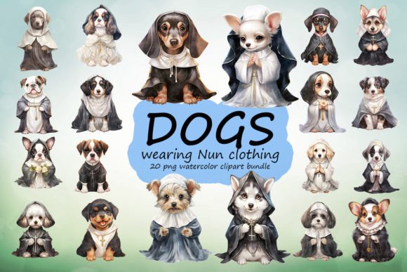 Dog Wearing Nun Clothing Clipart Bundle