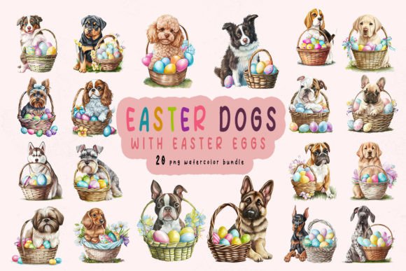 Easter Dogs Watercolor Clipart Bundle