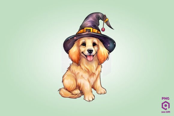 Golden Retriever Dog in Witch Hat