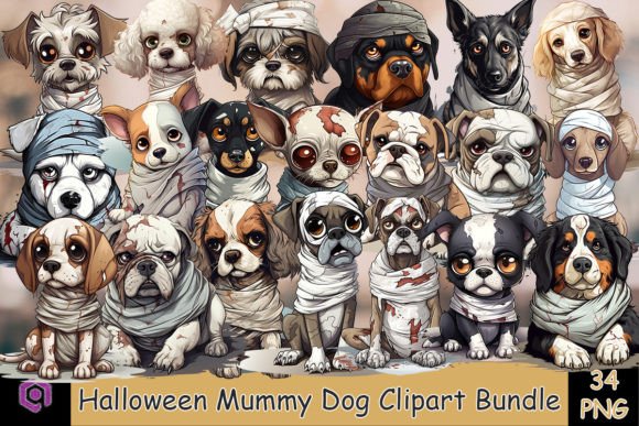 Halloween Mummy Dog Clipart Bundle