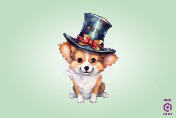 Pembroke Welsh Corgi Dog in Magic Hat