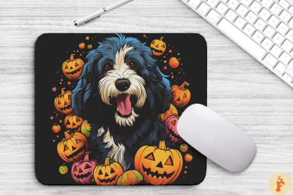 Pop Art Bernedoodle Dog with Pumpkins