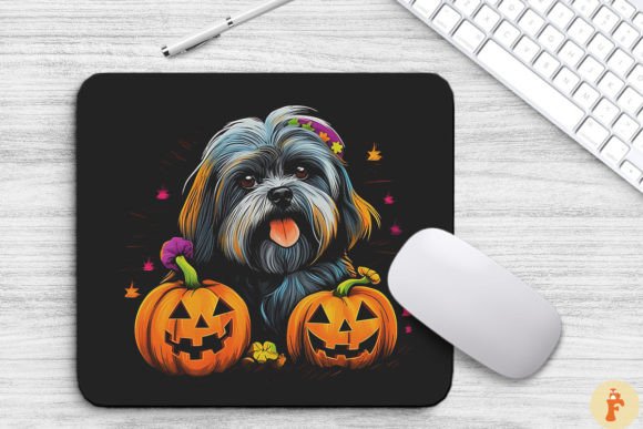 Pop Art Lhasa Apso Dog with Pumpkins