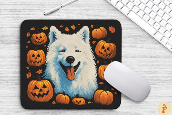 Pop Art Smiling Samoyed Dog with Pumpkin