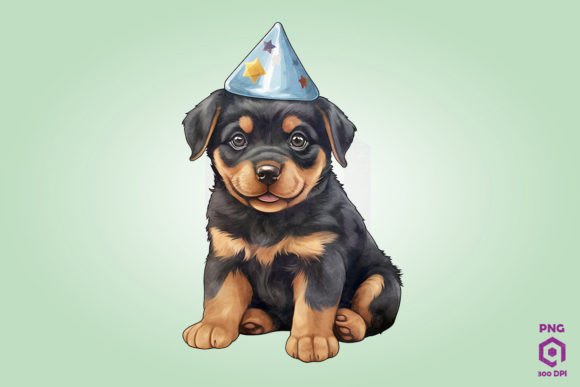 Rottweiler Dog in Birthday Hat