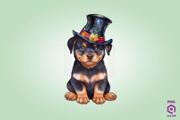 Rottweiler Dog in Magic Hat