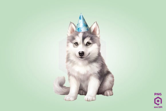 Siberian Husky Dog in Birthday Hat