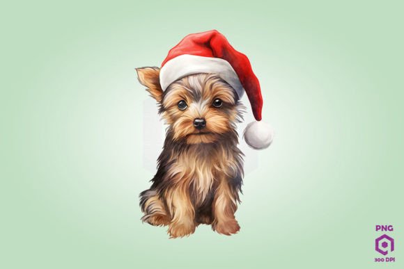 Yorkshire Terrier Dog in Santa Hat